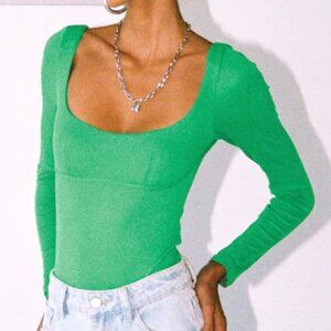 Princess Polly Crosby Long Sleeve Bodysuit Green